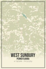 Retro US city map of West Sunbury, Pennsylvania. Vintage street map.