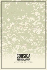 Retro US city map of Corsica, Pennsylvania. Vintage street map.