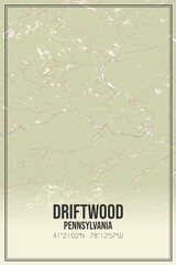 Retro US city map of Driftwood, Pennsylvania. Vintage street map.