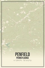 Retro US city map of Penfield, Pennsylvania. Vintage street map.