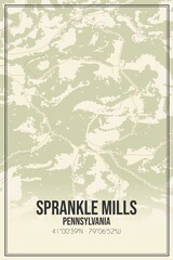 Retro US city map of Sprankle Mills, Pennsylvania. Vintage street map.