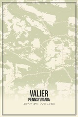 Retro US city map of Valier, Pennsylvania. Vintage street map.