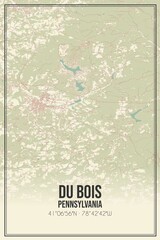 Retro US city map of Du Bois, Pennsylvania. Vintage street map.