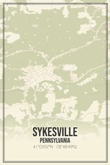 Retro US city map of Sykesville, Pennsylvania. Vintage street map.