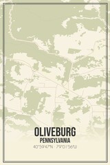 Retro US city map of Oliveburg, Pennsylvania. Vintage street map.
