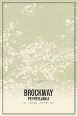 Retro US city map of Brockway, Pennsylvania. Vintage street map.