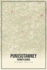 Retro US city map of Punxsutawney, Pennsylvania. Vintage street map.