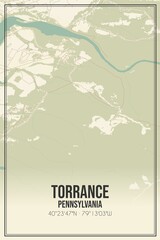 Retro US city map of Torrance, Pennsylvania. Vintage street map.