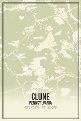 Retro US city map of Clune, Pennsylvania. Vintage street map.