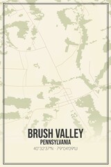 Retro US city map of Brush Valley, Pennsylvania. Vintage street map.