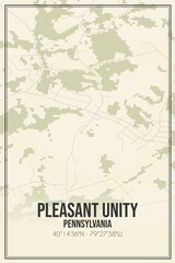 Retro US city map of Pleasant Unity, Pennsylvania. Vintage street map.