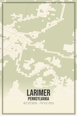 Retro US city map of Larimer, Pennsylvania. Vintage street map.