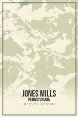 Retro US city map of Jones Mills, Pennsylvania. Vintage street map.