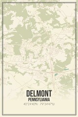 Retro US city map of Delmont, Pennsylvania. Vintage street map.