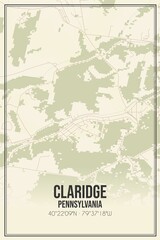 Retro US city map of Claridge, Pennsylvania. Vintage street map.