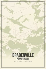 Retro US city map of Bradenville, Pennsylvania. Vintage street map.