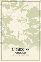 Retro US city map of Adamsburg, Pennsylvania. Vintage street map.