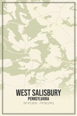 Retro US city map of West Salisbury, Pennsylvania. Vintage street map.