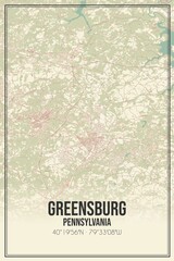 Retro US city map of Greensburg, Pennsylvania. Vintage street map.