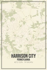 Retro US city map of Harrison City, Pennsylvania. Vintage street map.