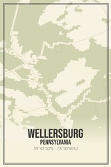 Retro US city map of Wellersburg, Pennsylvania. Vintage street map.