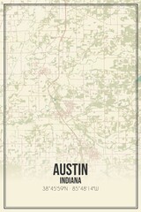 Retro US city map of Austin, Indiana. Vintage street map.