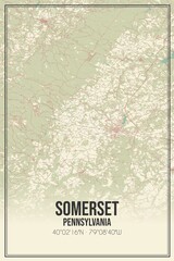 Retro US city map of Somerset, Pennsylvania. Vintage street map.