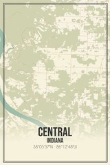 Retro US city map of Central, Indiana. Vintage street map.
