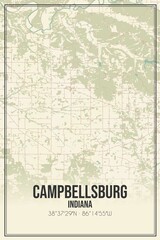 Retro US city map of Campbellsburg, Indiana. Vintage street map.