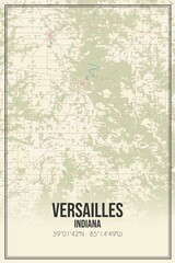 Retro US city map of Versailles, Indiana. Vintage street map.