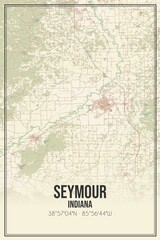 Retro US city map of Seymour, Indiana. Vintage street map.