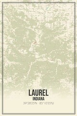 Retro US city map of Laurel, Indiana. Vintage street map.