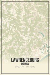 Retro US city map of Lawrenceburg, Indiana. Vintage street map.
