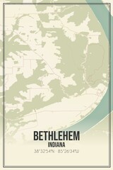 Retro US city map of Bethlehem, Indiana. Vintage street map.