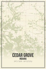 Retro US city map of Cedar Grove, Indiana. Vintage street map.