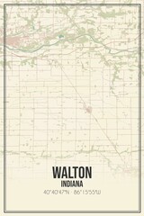 Fototapeta na wymiar Retro US city map of Walton, Indiana. Vintage street map.