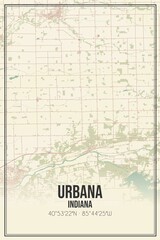 Retro US city map of Urbana, Indiana. Vintage street map.