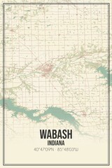 Fototapeta na wymiar Retro US city map of Wabash, Indiana. Vintage street map.