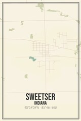 Retro US city map of Sweetser, Indiana. Vintage street map.