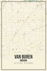 Retro US city map of Van Buren, Indiana. Vintage street map.