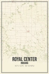 Retro US city map of Royal Center, Indiana. Vintage street map.