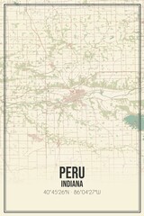 Retro US city map of Peru, Indiana. Vintage street map.