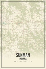 Retro US city map of Sunman, Indiana. Vintage street map.