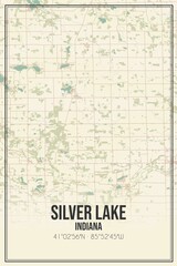 Retro US city map of Silver Lake, Indiana. Vintage street map.
