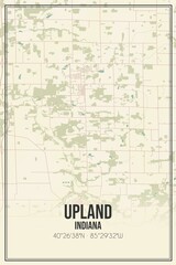Retro US city map of Upland, Indiana. Vintage street map.