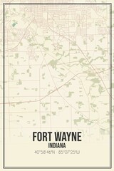 Fototapeta premium Retro US city map of Fort Wayne, Indiana. Vintage street map.