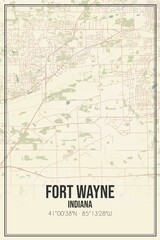 Retro US city map of Fort Wayne, Indiana. Vintage street map.
