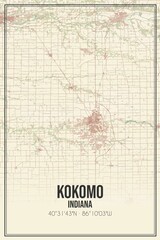 Retro US city map of Kokomo, Indiana. Vintage street map.
