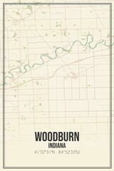 Retro US city map of Woodburn, Indiana. Vintage street map.