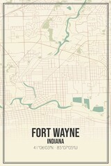 Retro US city map of Fort Wayne, Indiana. Vintage street map.
